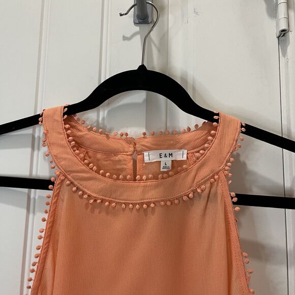 E&M Peach Pink Orange Sleeveless Keyhole Tank Top Blouse Womens Size L - Picture 2 of 12